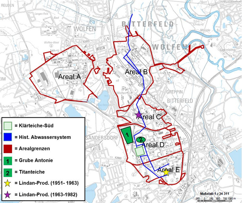Abbildung 1 Historischer Lageplan ÖGP Bitterfeld-Wolfen (Skizze)